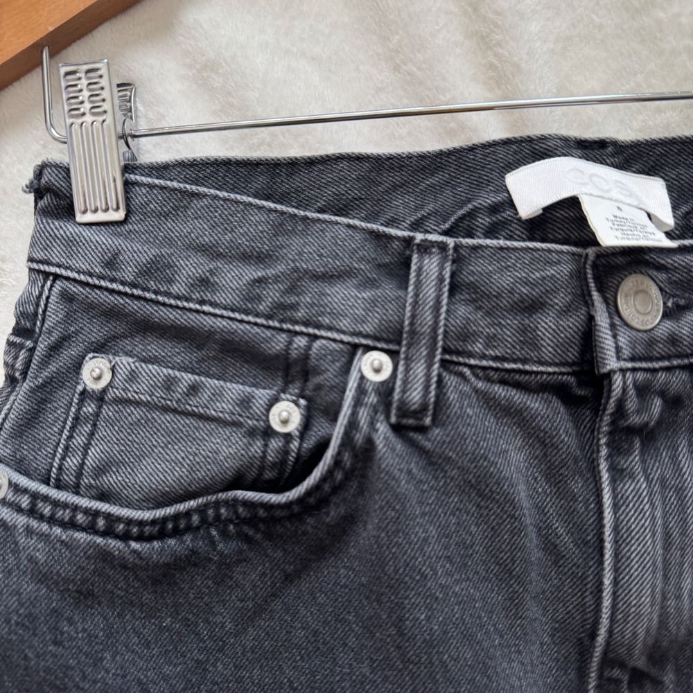 COS Denim Midi Skirt 6 Washed Black Grey High Waisted Front Slit Minimalist - Picture 8 of 12